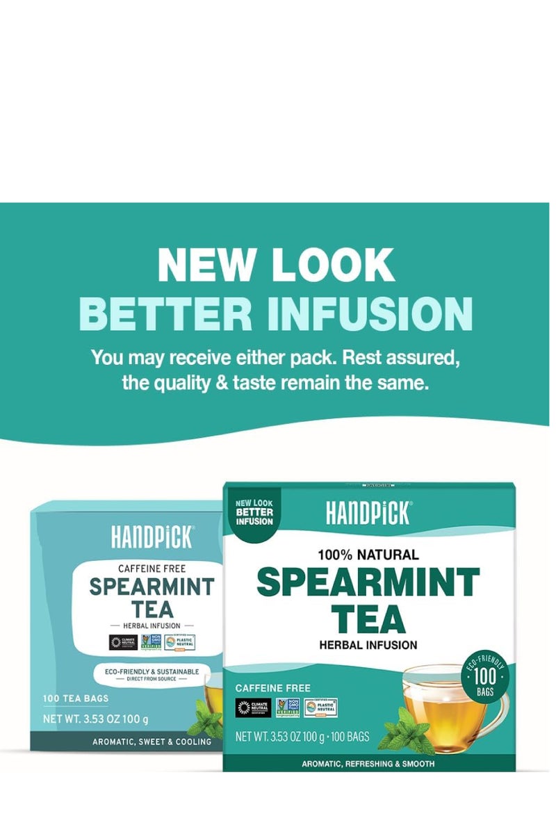Handpick Spearmint Tea (100 Herbal Tea Bags) Premium Spearmint Leaves, Caffeine Free - Image 2