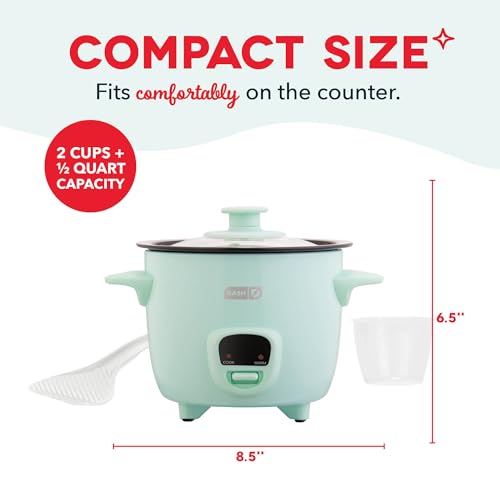 DASH Mini Rice Cooker Steamer with Removable Nonstick Pot, Keep Warm Function & Recipe Guide, .5 Quart, for Soups, Stews, Grains & Oatmeal - Aqua - Image 2