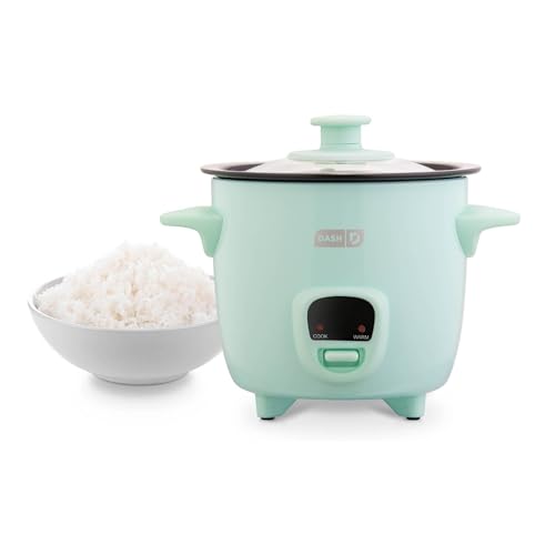 DASH Mini Rice Cooker Steamer with Removable Nonstick Pot, Keep Warm Function & Recipe Guide, .5 Quart, for Soups, Stews, Grains & Oatmeal - Aqua - Image 1