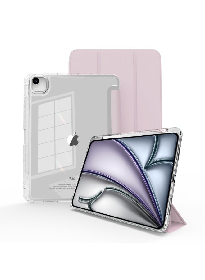 للايباد الهواء 13 بوصة (6th / 7th) (24/25) / الايباد برو 12.9 بوصة (22/21/20/18) غطاء الحالة ، وسادة هوائية شفافة مع فتحة القلم لمكافحة الانقطاع ، غطاء واقي اللوح ، تصميم ثلاثي الطي متعدد الزاوية ، إيقاظ / نوم تلقائي ، جلد ناعم ، وردي - Image 1