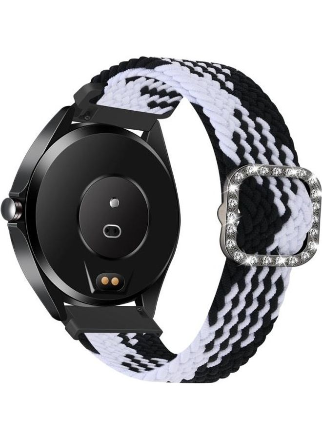 Loquat Universal Adjustable Braided Elastic Diamond Buckle Replacement Strap Watchband For Garmin Venu/Vivoactive 3 Black/White - Image 3