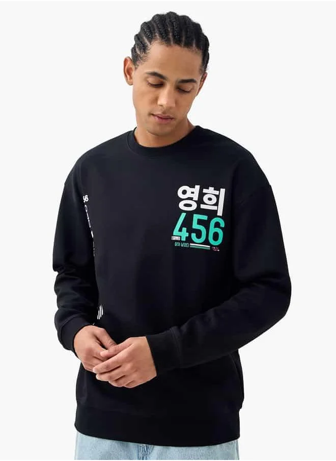 SP Characters Squid Game Print Crew Neck Sweatshirt with Long Sleeves