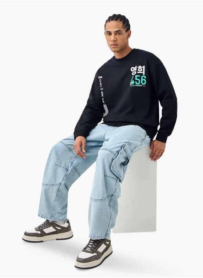 SP Characters Squid Game Print Crew Neck Sweatshirt with Long Sleeves