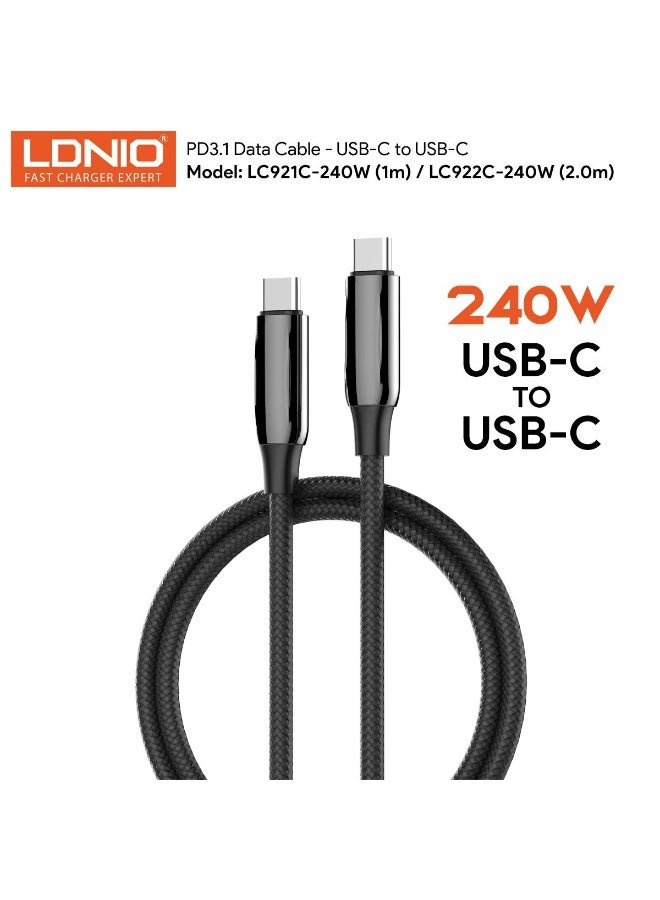 لدنيو كابل شحن فائق السرعة 240 وات من النوع C إلى النوع C 1 متر لأجهزة iPhone 17/16/15 وiPad والكمبيوتر المحمول وMacBook وSamsung وHuawei وXiaomi - Image 1