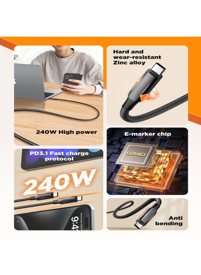 لدنيو كابل شحن فائق السرعة 240 وات من النوع C إلى النوع C 1 متر لأجهزة iPhone 17/16/15 وiPad والكمبيوتر المحمول وMacBook وSamsung وHuawei وXiaomi - Image 5
