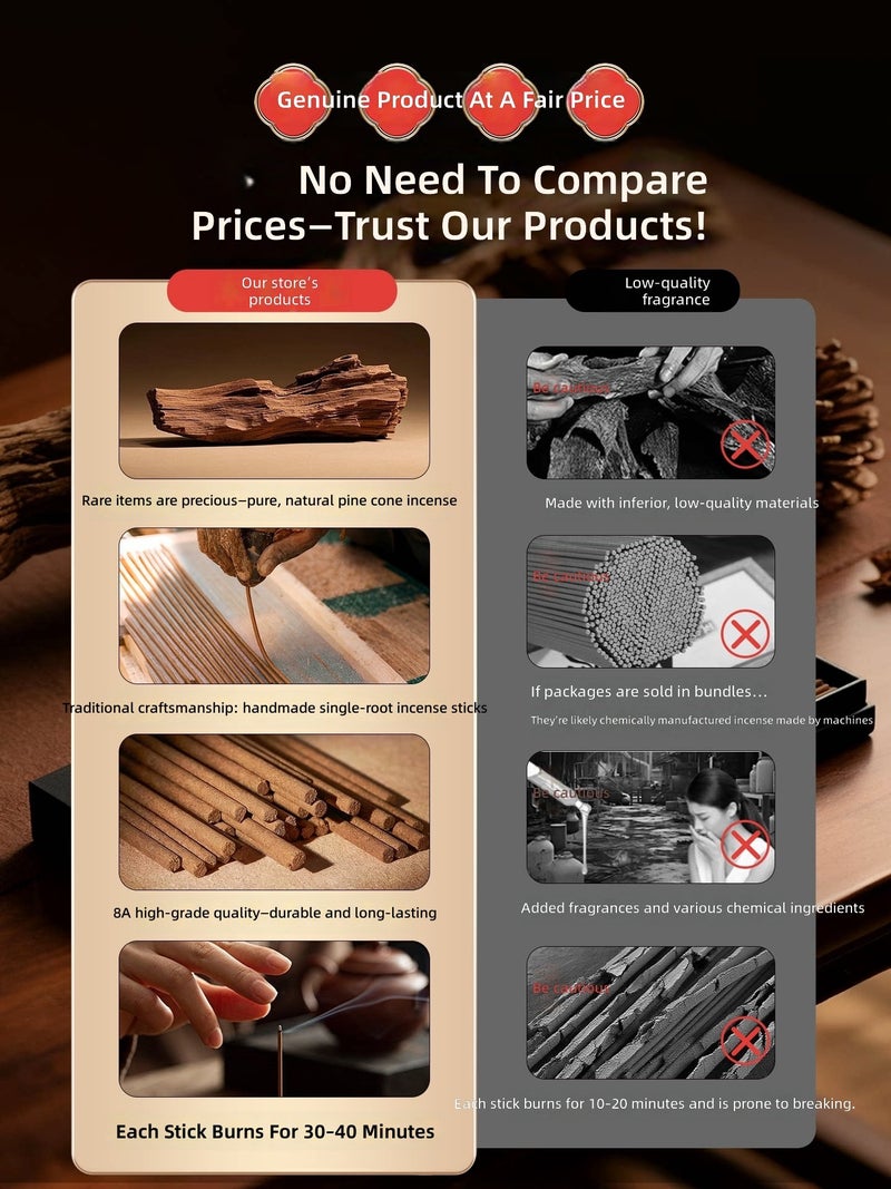 Authentic natural pinecone incense, jiangzhen incense, agarwood, calming sandalwood, indoor household Buddhist incense, fortune‑attracting and purifying stick incense. - Image 3