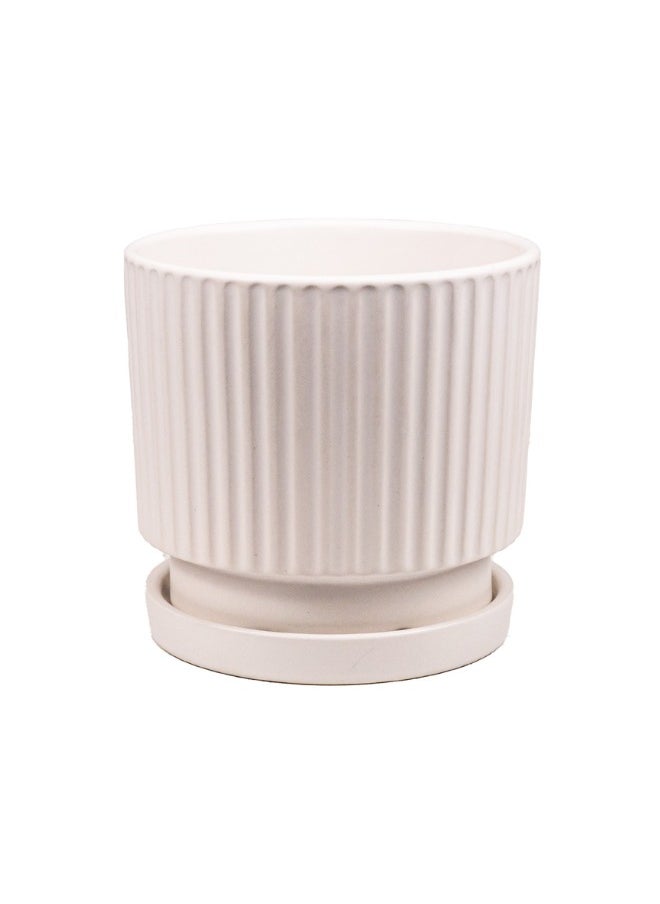 Gulf Flowers Gulf Flowers Ribbed Ceramic Pot with Plate – Classic Textured Design for Houseplants & Succulents 