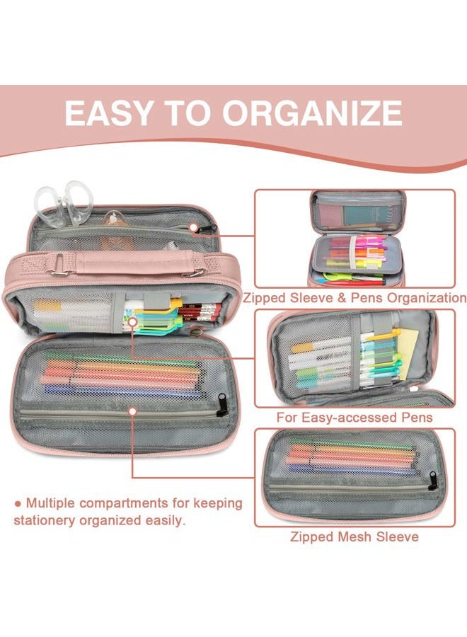 Vaschy Pencil Case, Large Pencil Pouch with Compartments for Middle School,Work,Office Pen Organizer Holder School Supply Pink - Image 3