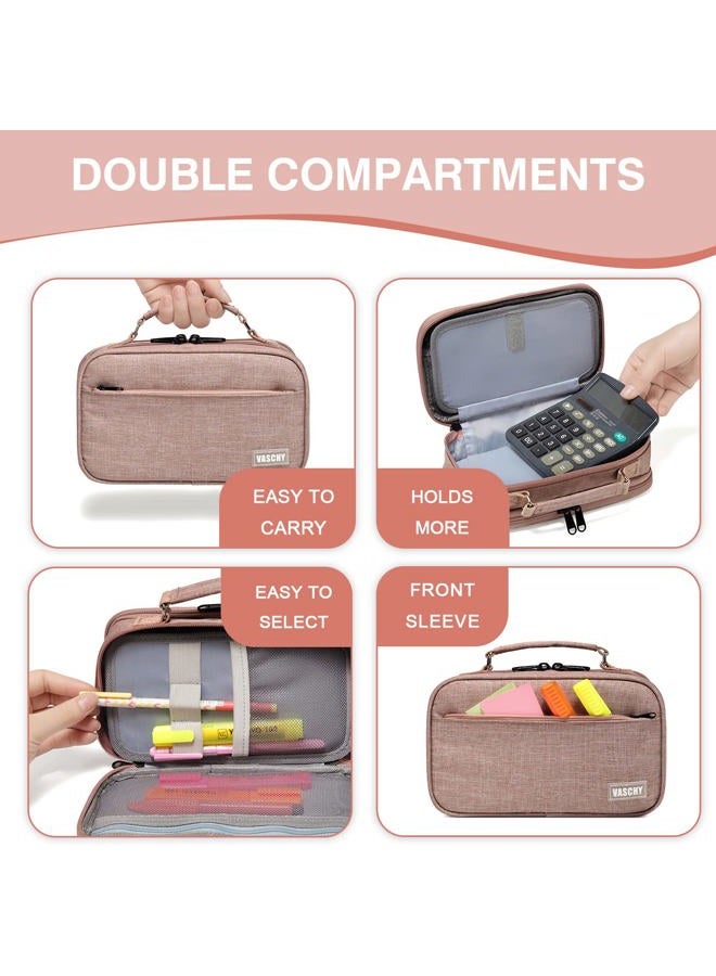 Vaschy Pencil Case, Large Pencil Pouch with Compartments for Middle School,Work,Office Pen Organizer Holder School Supply Pink - Image 5