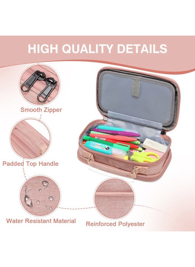 Vaschy Pencil Case, Large Pencil Pouch with Compartments for Middle School,Work,Office Pen Organizer Holder School Supply Pink - Image 4
