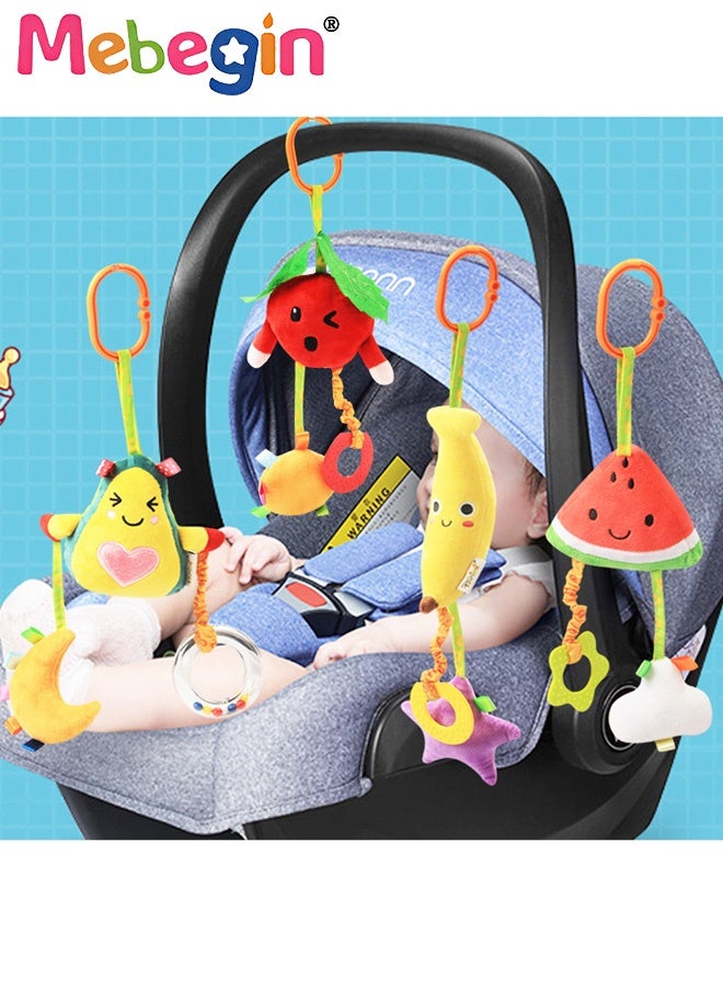 MEBEGIN 4 PCS Baby Soft Hanging Rattle Crinkle Squeaky Toy, Baby Stroller Toys, Hanging Crib Activity Toys, Adorable Newborn Sensory Toy, Car Crib Travel Activity with Teether, Ideal Gift for Babies - Image 4