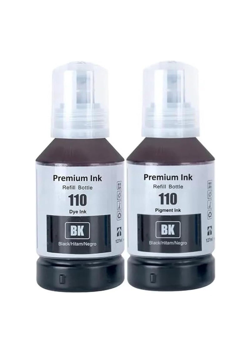 Terabyte 110S ink  127ml for EcoTank for EPSON Black Double for M1100/M1120/ M1140/M1170/M1180/ M2120/M2140/M2170/ M3140/M3170/M3180 (PACK OF 2) - Image 1