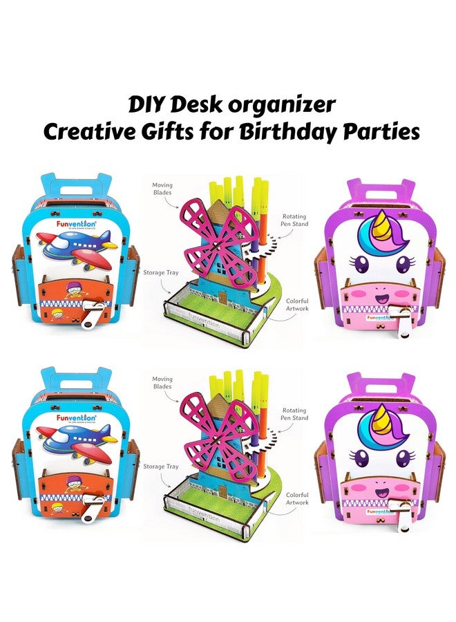 Funvention (Combo of 6) Windmill + Unicorn + Airplane DIY Pen Stand Desk Organizer Birthday Return Gifts for 4+ Years Kids 3D Puzzle Art and Craft - Image 2