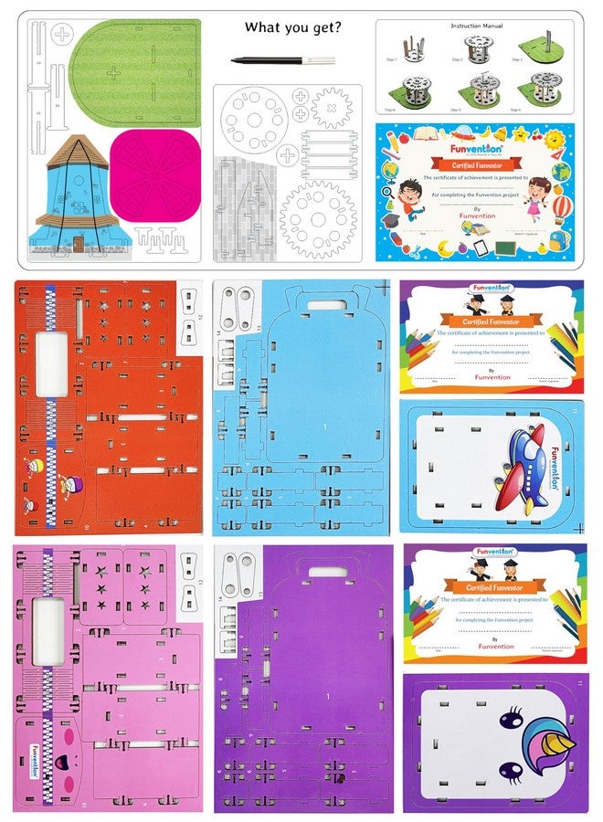 Funvention (Combo of 6) Windmill + Unicorn + Airplane DIY Pen Stand Desk Organizer Birthday Return Gifts for 4+ Years Kids 3D Puzzle Art and Craft - Image 3