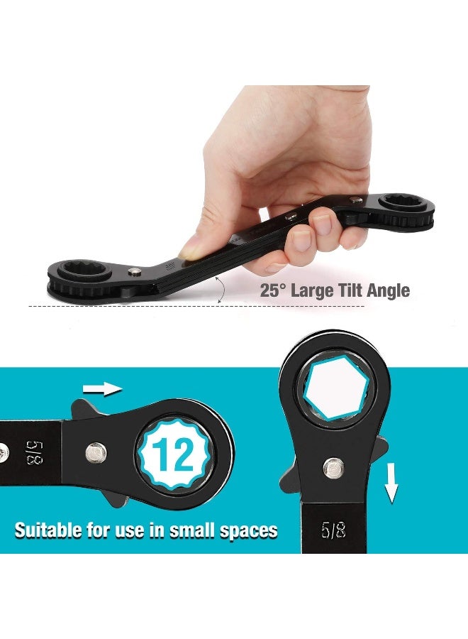 DuraTech 5 Pc Double Offset Box End Reversible Ratcheting Wrench Set, SAE, Heavy-duty, Matte Chrome Plated, Ratchet Spanner Crooked for Narrow Spaces (1/4 - 7/8 inch)  - Image 3