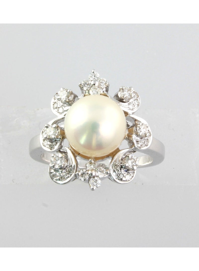 MIKURA Ring, Freshwater Pearls, A Quality, White Color, 9.0-8.5MM, 18KW, 32D-0.38Cts, VS Clarity, G/H Color  - Image 2