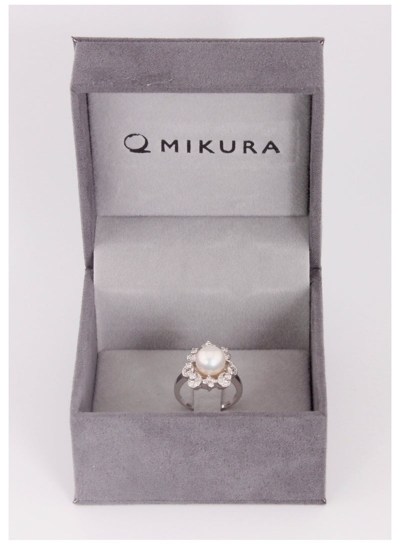 MIKURA Ring, Freshwater Pearls, A Quality, White Color, 9.0-8.5MM, 18KW, 32D-0.38Cts, VS Clarity, G/H Color  - Image 3