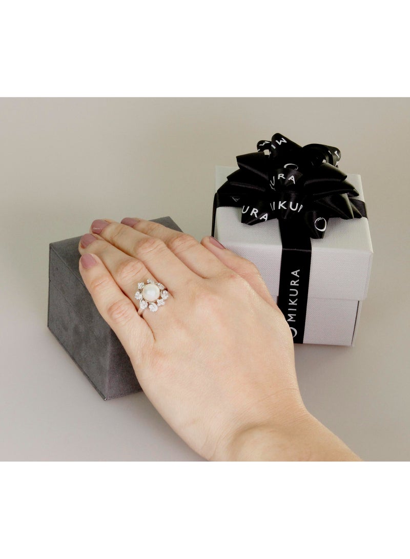 MIKURA Ring, Freshwater Pearls, A Quality, White Color, 9.0-8.5MM, 18KW, 32D-0.38Cts, VS Clarity, G/H Color  - Image 4