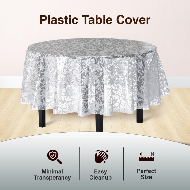 Exquisite Lace Table Cloth Round Table Plastic 12-Pack Lace Tablecloth Round 84" | White Floral Tablecloth Disposable | Wild Flower Party Decorations & Party Supplies - Image 2