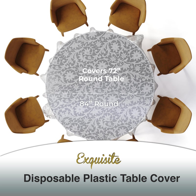 Exquisite Lace Table Cloth Round Table Plastic 12-Pack Lace Tablecloth Round 84" | White Floral Tablecloth Disposable | Wild Flower Party Decorations & Party Supplies - Image 3