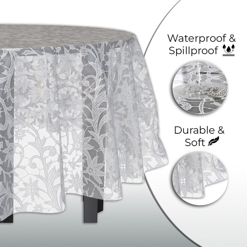 Exquisite Lace Table Cloth Round Table Plastic 12-Pack Lace Tablecloth Round 84" | White Floral Tablecloth Disposable | Wild Flower Party Decorations & Party Supplies - Image 4