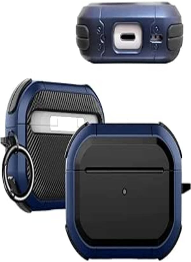Generic Tough Lee Case Cover for Apple Airpods Pro 2 (2022 / 2nd Generation) (Full Protection, Shock Proof, with Keychain Hook) (Blue) (Front LED Visible) [AIRPODS NOT Included]
