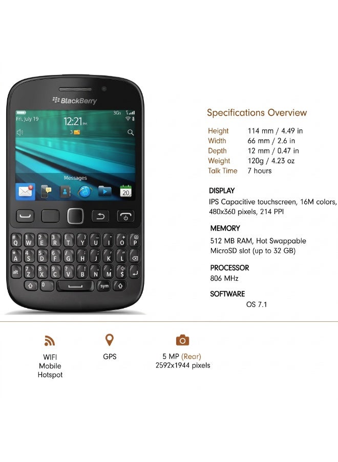 بلاك بيري هاتف بلاك بيري 9720 المحمول غير المقفل مع لوحة مفاتيح QWERTY، أسود - Image 2