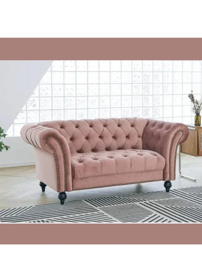 Wooden Twist Modern Chesterfield 2 Seater Sofa ( Pink ) - Image 1