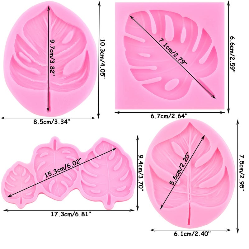 RFGHAC RFGHAC Leaf Silicone Mold Tropical Leaf Fondant Molds Cake Decoration Cupcake Topper Chocolate Candy Gum Paste Polymer Clay Set Of 4 - Image 3