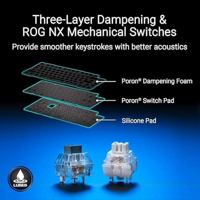 rayihni لوحة مفاتيح الألعاب المخصصة ROG AZOTH EXTREME 75، هيكل من الألمنيوم، لوحة تحديد من ألياف الكربون، قاعدة قابلة للتعديل، تخميد ثلاثي الطبقات، مفاتيح ROG NX SNOW، أغطية مفاتيح ABS-عربي - Image 3