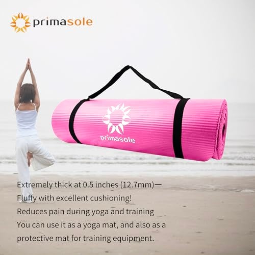 Primasole Thick Yoga Mat, 1/2-Inch Extra Thick NBR Mat with Enhanced Stability - Textured Design, Lightweight Mat with Carrying Strap & Case for Yoga, Pilates, Gym & Home Use (Multiple Colors) - Image 2