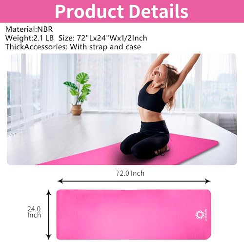 Primasole Thick Yoga Mat, 1/2-Inch Extra Thick NBR Mat with Enhanced Stability - Textured Design, Lightweight Mat with Carrying Strap & Case for Yoga, Pilates, Gym & Home Use (Multiple Colors) - Image 5