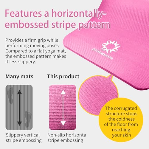 Primasole Thick Yoga Mat, 1/2-Inch Extra Thick NBR Mat with Enhanced Stability - Textured Design, Lightweight Mat with Carrying Strap & Case for Yoga, Pilates, Gym & Home Use (Multiple Colors) - Image 3