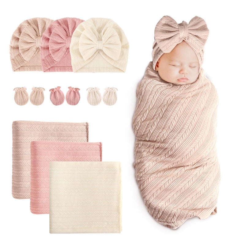 DRESHOW BQUBO Newborn Receiving Blanket Hat Mittens Set for Baby Unisex Baby Boys Girls Essentials Newborn Registry Must Haves Stroller Crib Shower Gifts - Image 2