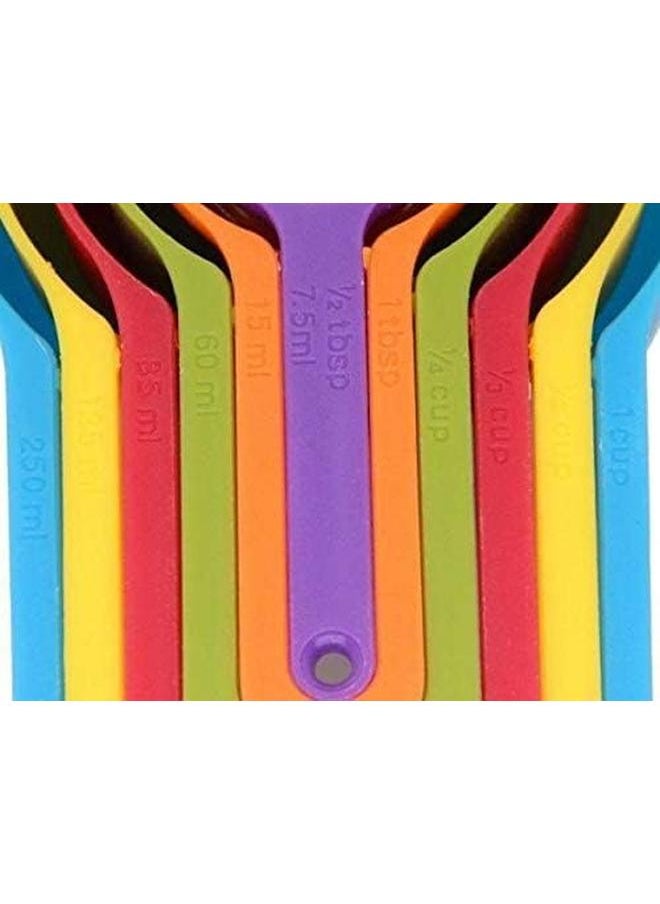 SHOWAY - 6 Pcs Of Plastic Measuring Cups And Spoons Set. Stackable Space Saving Multi Color Design - Image 1