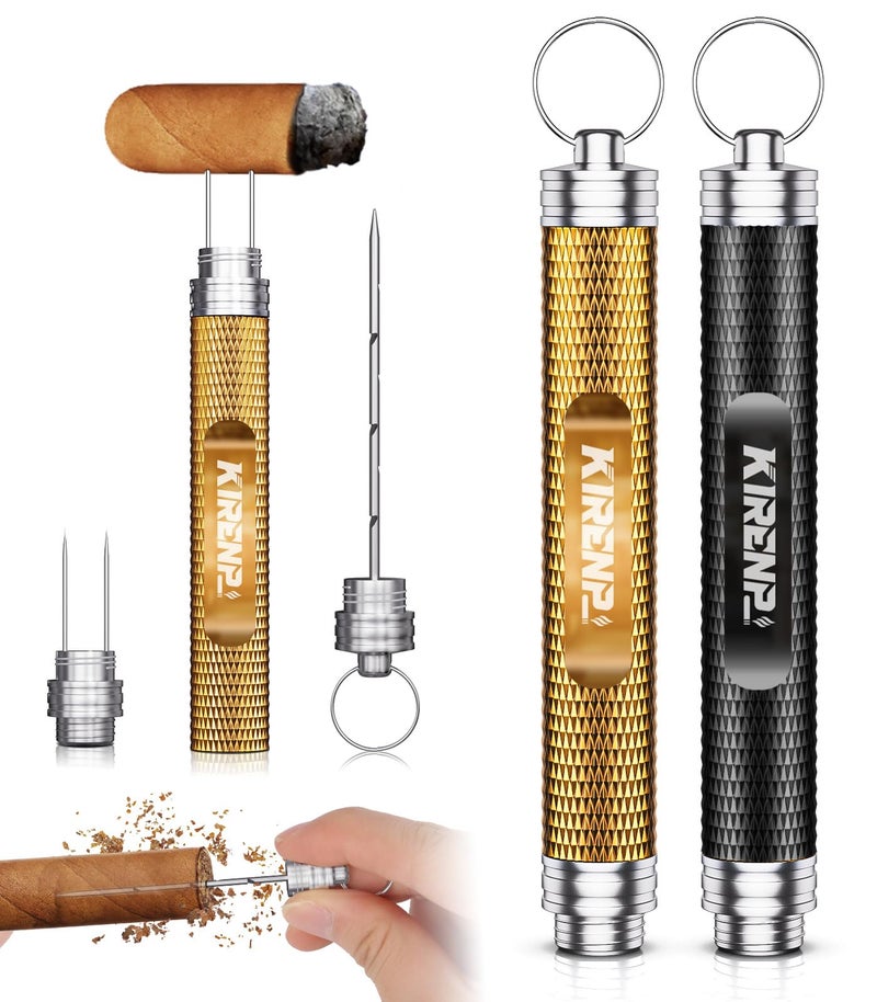 Kirenp 2-Pack Cigar Draw Enhancer Tool, Cigar Poker & Cigar Nubber 2-in-1, Practical Cigar Accessories with Key Ring for All Cigars - Image 1