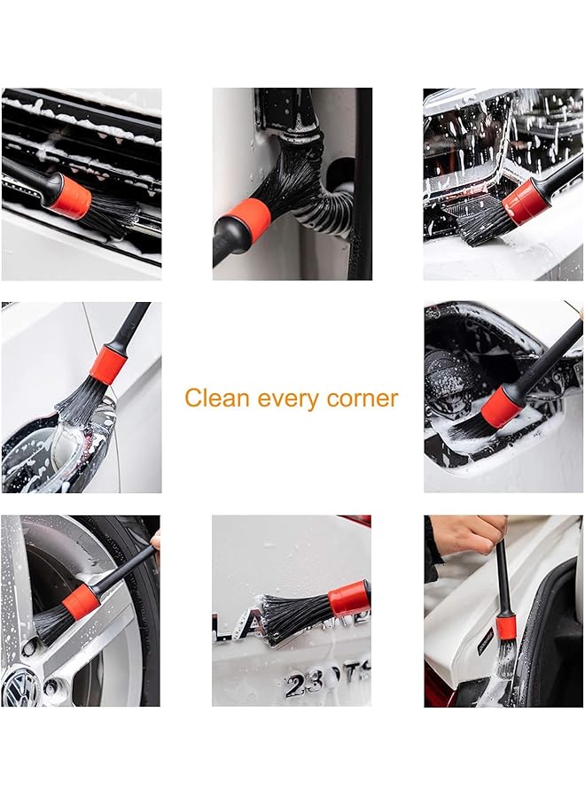 SHOWAY Auto Detailing Brush, 5 Pieces Car Cleaner Brush Set Leather Cleaner Wheels Dashboard Interior Exterior Leather Air Vents Emblems Assorted Brushes Cleaner, Black - Image 4