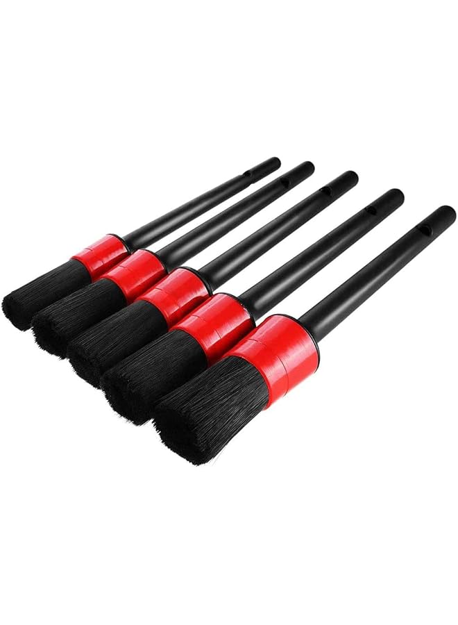 SHOWAY Auto Detailing Brush, 5 Pieces Car Cleaner Brush Set Leather Cleaner Wheels Dashboard Interior Exterior Leather Air Vents Emblems Assorted Brushes Cleaner, Black - Image 1