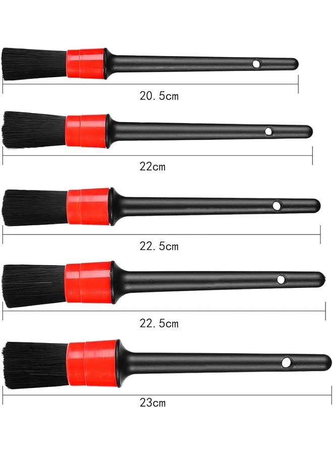 SHOWAY Auto Detailing Brush, 5 Pieces Car Cleaner Brush Set Leather Cleaner Wheels Dashboard Interior Exterior Leather Air Vents Emblems Assorted Brushes Cleaner, Black - Image 2