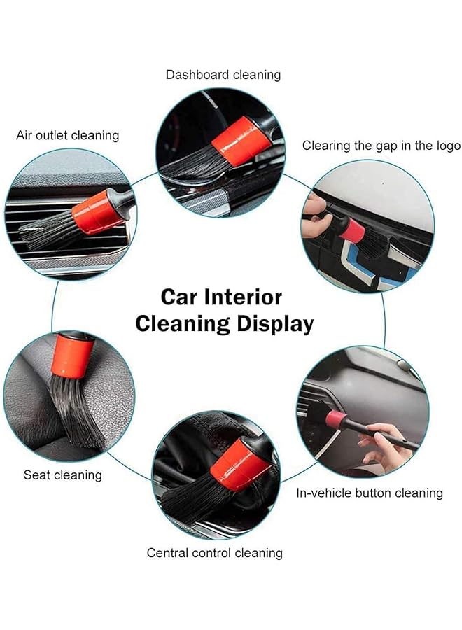 SHOWAY Auto Detailing Brush, 5 Pieces Car Cleaner Brush Set Leather Cleaner Wheels Dashboard Interior Exterior Leather Air Vents Emblems Assorted Brushes Cleaner, Black - Image 5
