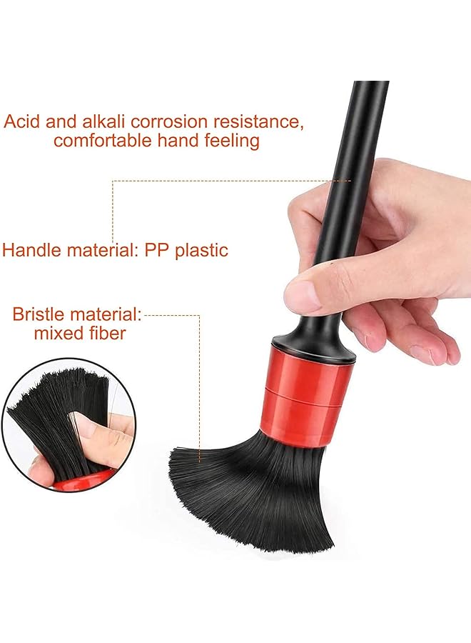 SHOWAY Auto Detailing Brush, 5 Pieces Car Cleaner Brush Set Leather Cleaner Wheels Dashboard Interior Exterior Leather Air Vents Emblems Assorted Brushes Cleaner, Black - Image 3