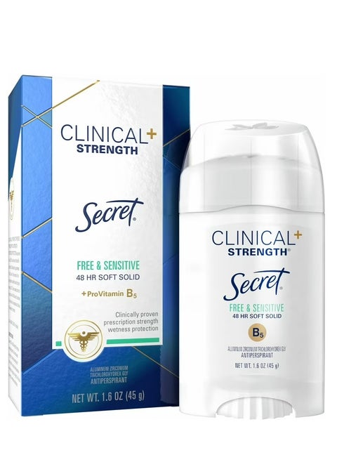 Secret Clinical Strength Invisible Solid Antiperspirant And Deodorant Free And Sensitive 45 g
