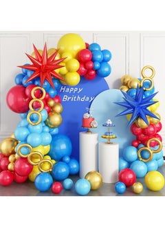 Sowide Balloon Arch Kit, Red Blue Yellow Balloons Garland Kit With Explosion Star Foil Balloons For Cartoon Hedgehog Carnival Circus Theme Birthday Party Baby Shower Decorations  - Image 1