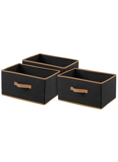 Kuber Industries Storage Box|Toy Box Storage For Kids|Foldable Storage Box|Storage Box For Clothes|Pack of 3 (Black, Non-woven)