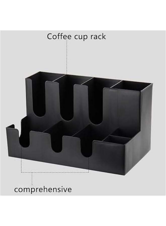 HOOKOR Coffee Condiment Organizer, Commercial Cup and Lid Holder, 9 Compartment Coffee Cup and Condiment Organizer, Breakroom Coffee Station Organizer for Coffee Milk Tea Shop Black - Image 3