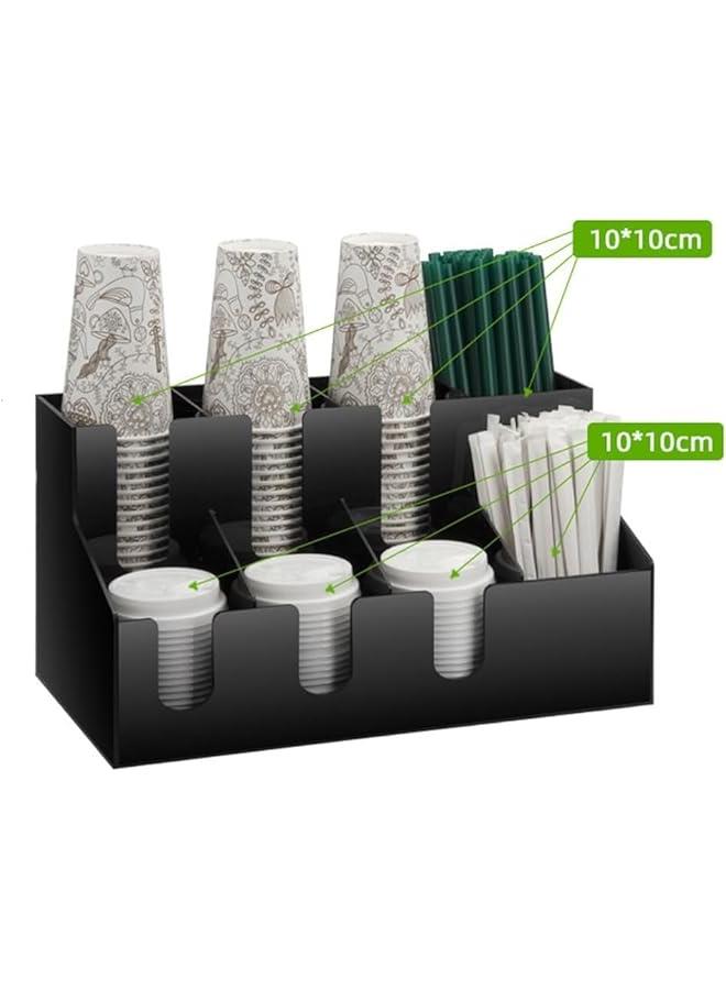 HOOKOR Coffee Condiment Organizer, Commercial Cup and Lid Holder, 9 Compartment Coffee Cup and Condiment Organizer, Breakroom Coffee Station Organizer for Coffee Milk Tea Shop Black - Image 5