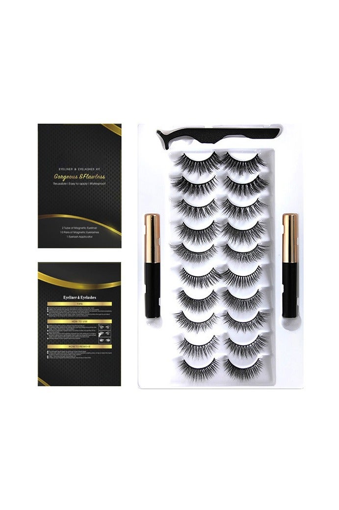 (10 pairs of lashes) 5D Magnetic Lash Kit - Includes Magnetic Eyeliner & Tweezers, Comes with 2 Lash Tubes for a Natural Look - Image 1