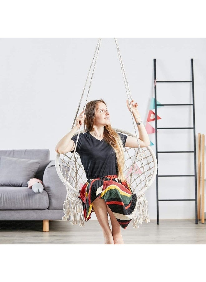 Outdoor Swing Handwoven Cotton Macrame Hammock Hanging Chair Swing for Indoor & Outdoor Use with Backrest, Children's Tassel Swing Hanging Basket Swing Seat Swing Set Accessories - Image 5