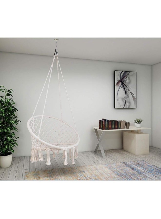 Outdoor Swing Handwoven Cotton Macrame Hammock Hanging Chair Swing for Indoor & Outdoor Use with Backrest, Children's Tassel Swing Hanging Basket Swing Seat Swing Set Accessories - Image 3