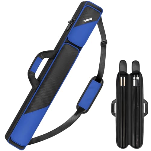 PEKREWS Pool Cue Case - 2x2 Holds 2 Sticks With 2 Accessory Zipper Pockets, Sturdy Polyester Carry Bag With Shoulder Strap Handle, Soft Billiard Sling Bag for Men and Women - Image 1